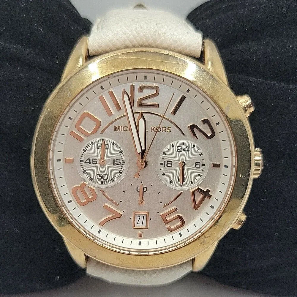 Michael Kors Mercer MK2289 Women's White Leather Analog Dial Quartz Watch AM419